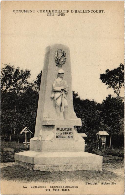Carte postale ancienne Hallencourt Monument Commemoratif à Hallencourt