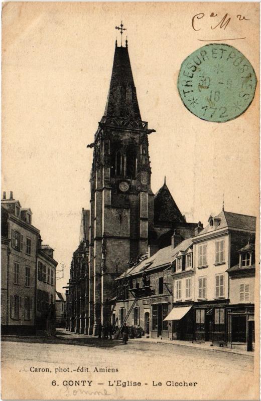 Carte postale ancienne Conty eglise le clocher à Conty