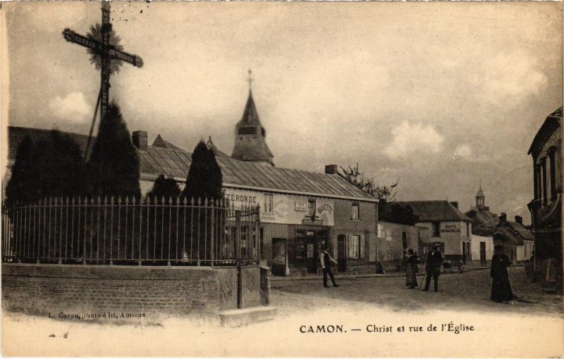 Carte postale ancienne Camon Christ et rue de l'eglise à Camon