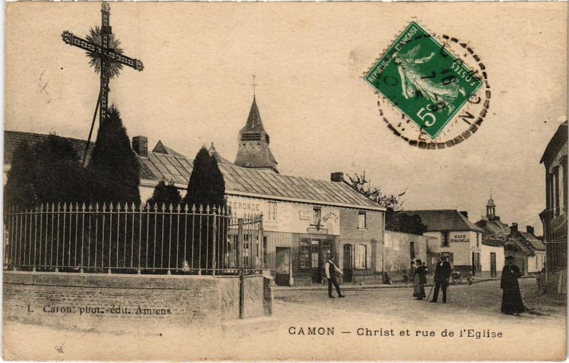 Carte postale ancienne Camon Christ et rue de l'eglise à Camon