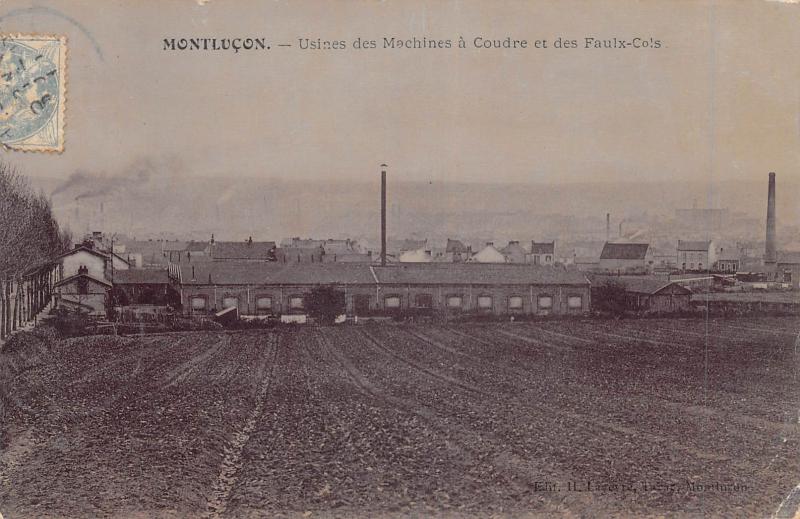 Carte postale ancienne Montlucon - Usines Des Machines A Coudre Et Des Faux Cols - cpa émail à Montluçon