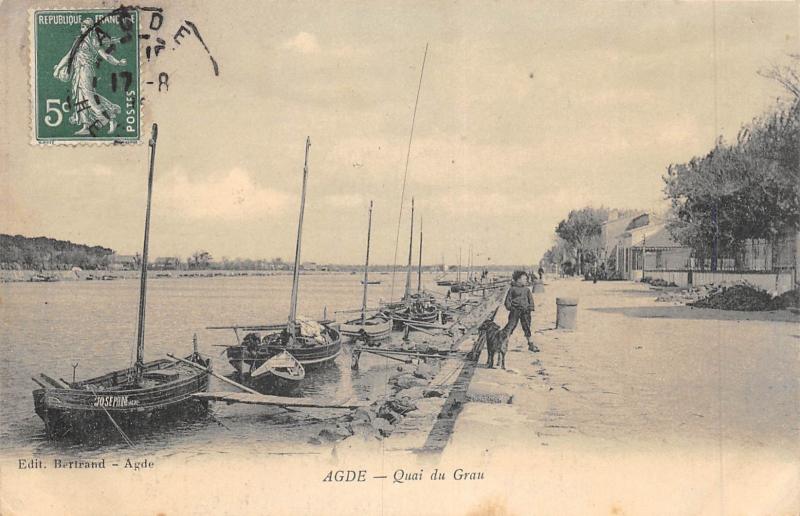 Carte postale ancienne Agde - Quai De Gros - cliché rare à Agde