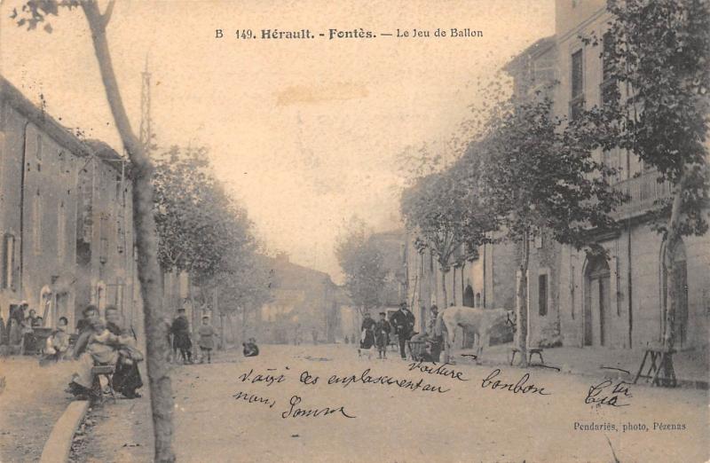 Carte postale ancienne Fontes - Le Jeu De Ballon - Marechal Ferrant à Fontès