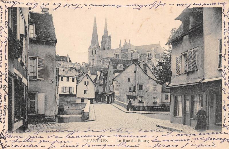 Carte postale ancienne Chartres - La Rue Du Bourg à Chartres