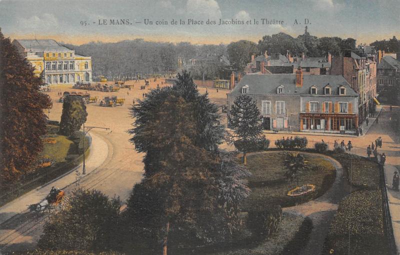 Carte postale ancienne Le Mans - Un Coin De La Place Des Jacobins Et Le Theatre au Mans