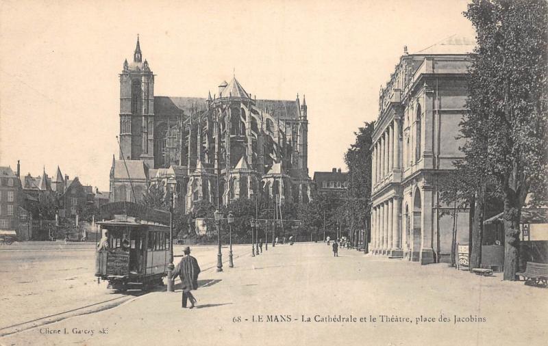 Carte postale ancienne Le Mans - Cathedrale Et Theatre - Place Des Jacobins au Mans