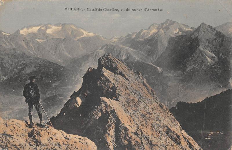 Carte postale ancienne Modane - Massif De Chaviere - Vue Du Rocher D'Arrondaz à Modane