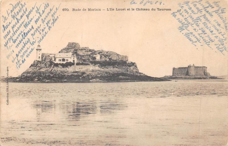 Carte postale ancienne Rade De Morlaix - L'Ile Louet Et Le Chateau Du Taureau à Morlaix