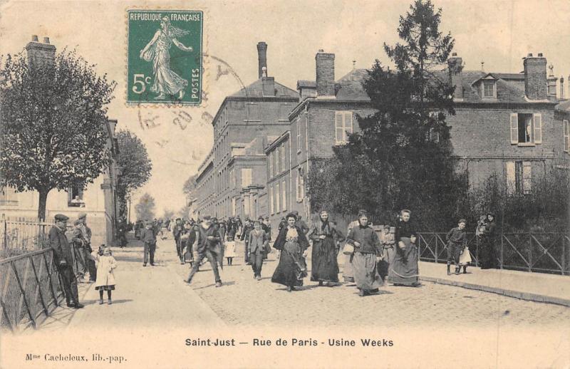 Carte postale ancienne Saint Just - Rue De Paris - Usine Weeks