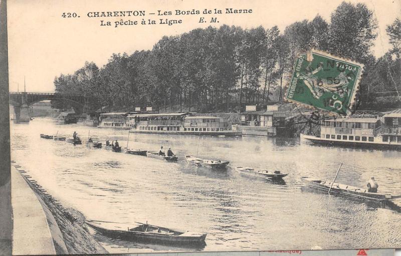 Carte postale ancienne Charenton - Les Bords De La Marne - La Peche A La Ligne