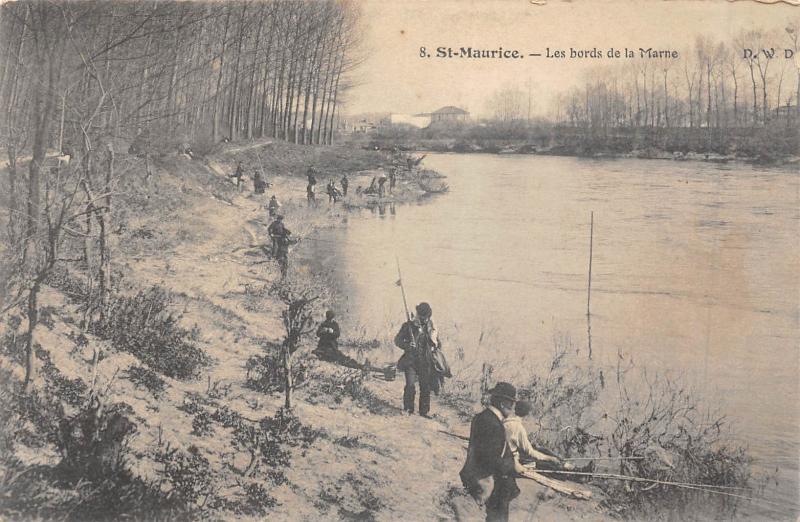 Carte postale ancienne Saint Maurice - Les Bords De La Marne - Peche à Saint-Maurice
