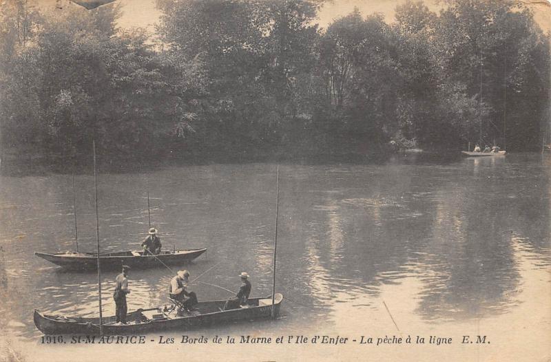 Carte postale ancienne Saint Maurice - Les Bords De La Marne Et Ile D'Enfer - Peche A La Ligne à Saint-Maurice