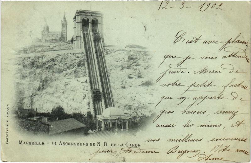 Carte postale ancienne Marseille Ascenseurs de Notre Dame de la Garde à Marseille