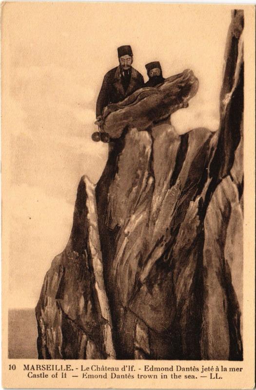 Carte postale ancienne Marseille Chateau d'If Edmond Dantes jetee a la mer à Marseille