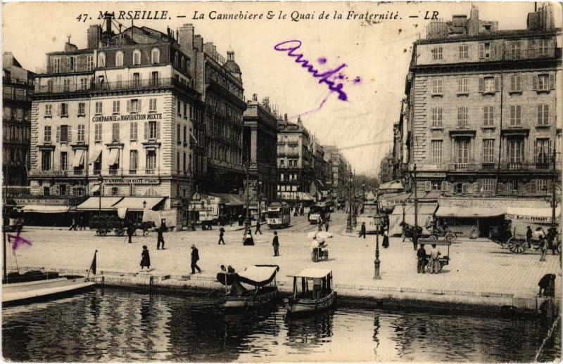 Carte postale ancienne Marseille la Cannebiere Quai de la Fraternite à Marseille