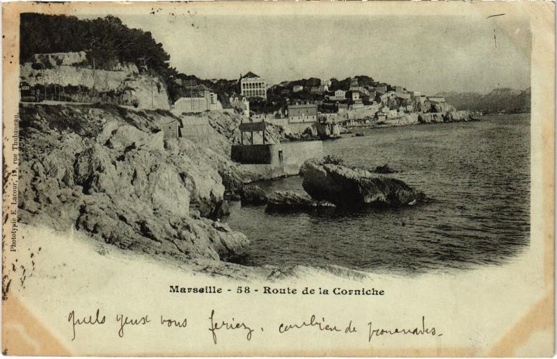 Carte postale ancienne Marseille Route de la Corniche à Marseille