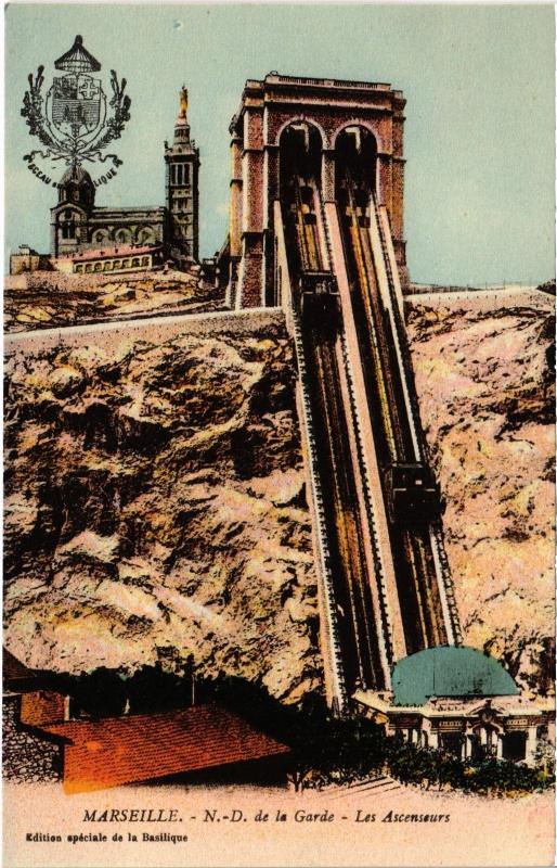 Carte postale ancienne Marseille Notre Dame de la Garde Ascenseurs à Marseille