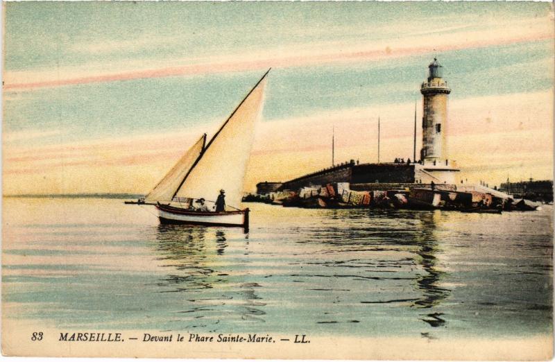 Carte postale ancienne Marseille Devant le Phare Sainte-Marie à Marseille
