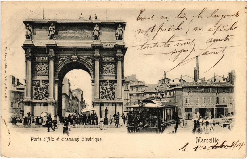 Carte postale ancienne Marseille Porte d'Aix et Tramway à Marseille