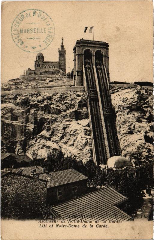 Carte postale ancienne Marseille Ascenceurs de Notre Dame de la Garde à Marseille