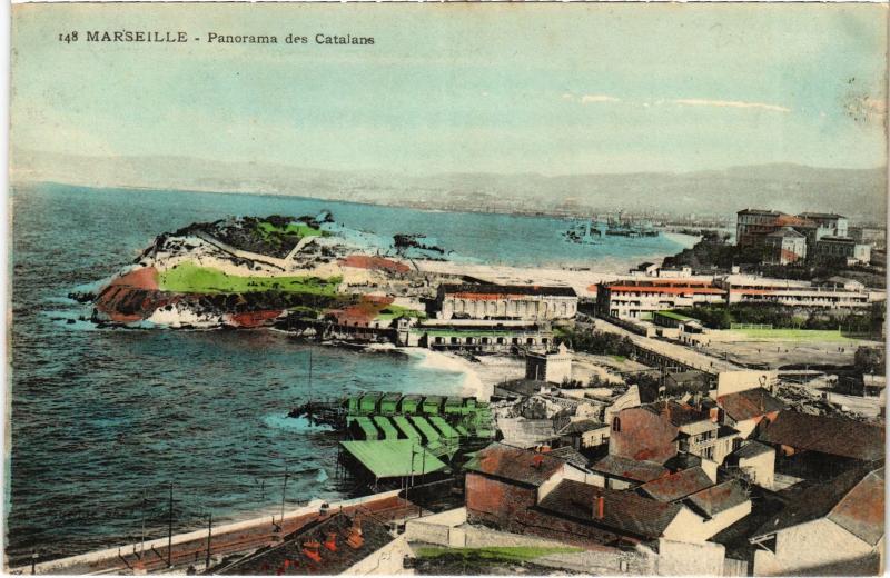 Carte postale ancienne Marseille Bains des Catalans et le phare à Marseille