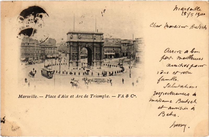 Carte postale ancienne Marseille Place d'Aix et Arc de Triomphe à Marseille