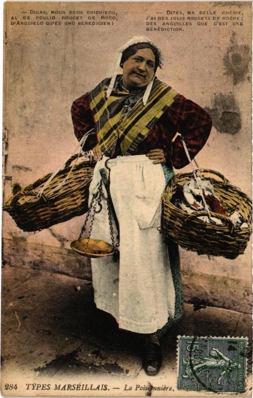 Carte postale ancienne Marseille la poissonniere à Marseille