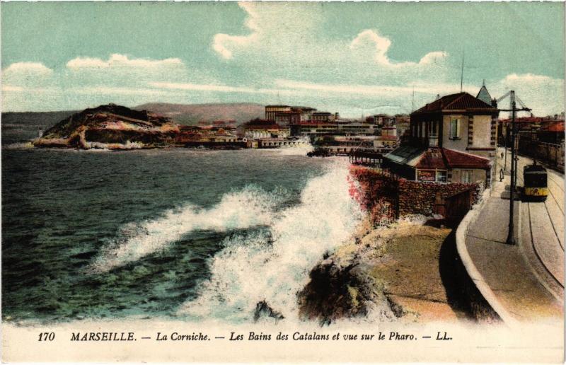 Carte postale ancienne Marseille la Corniche et les Catalans à Marseille