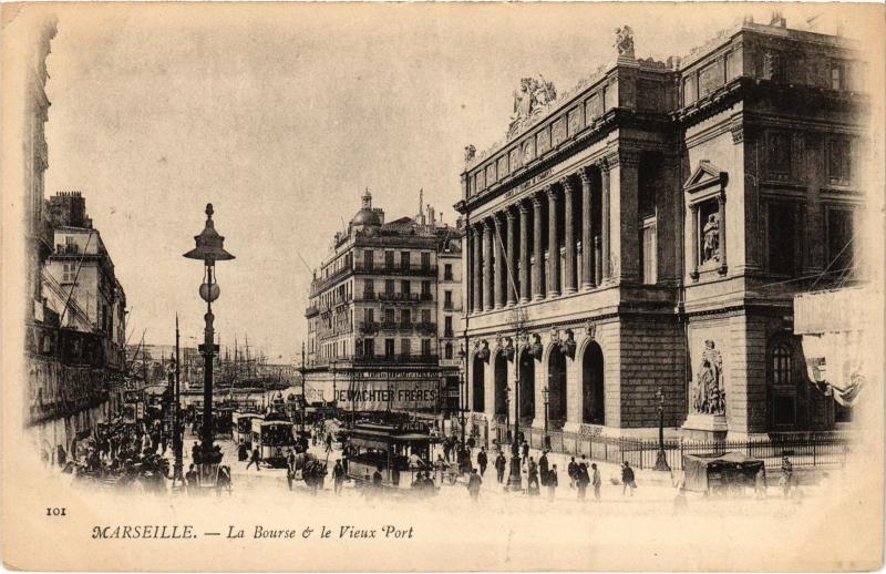 Carte postale ancienne Marseille la Bourse le Vieux Port à Marseille