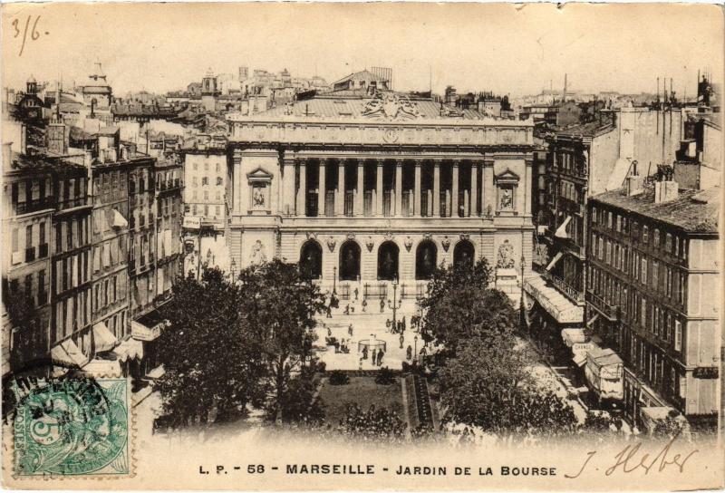 Carte postale ancienne Marseille Jardin de la Bourse à Marseille
