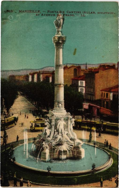 Carte postale ancienne Marseille Fontaine Cantini à Marseille