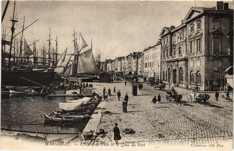 Carte postale ancienne Marseille Hotel de Ville Quai du Port à Marseille