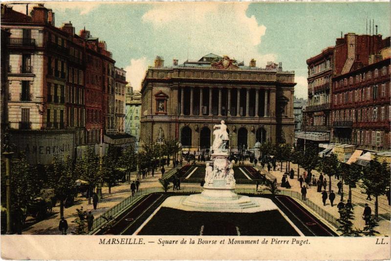 Carte postale ancienne Marseille Square de la Bourse Monument de Pierre Puget à Marseille