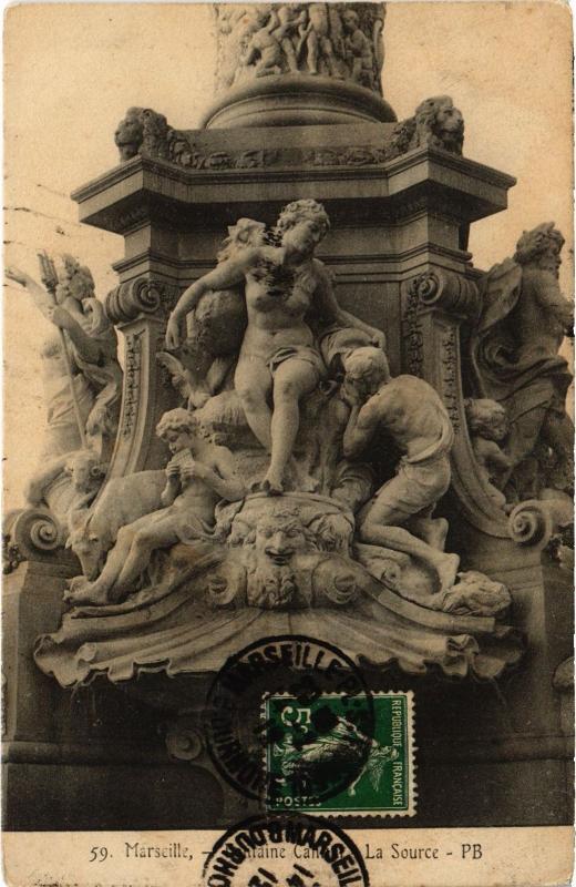 Carte postale ancienne Marseille Fontaine Cantini à Marseille
