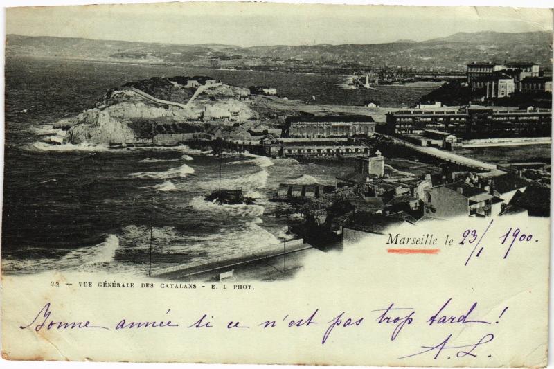 Carte postale ancienne Marseille vue generale des Catalans à Marseille