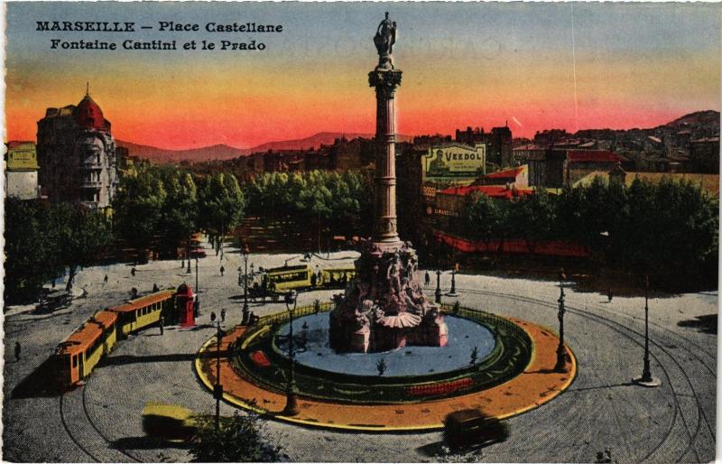 Carte postale ancienne Marseille Place Castellane Fontaine Cantini à Marseille