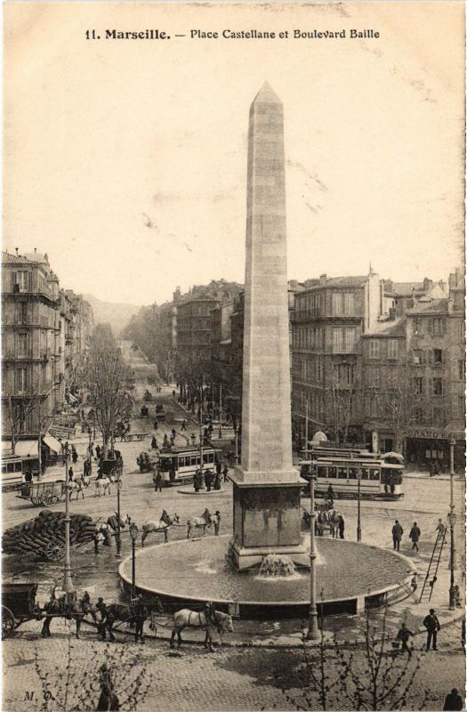 Carte postale ancienne Marseille Place Castellane Boulevard Baille à Marseille
