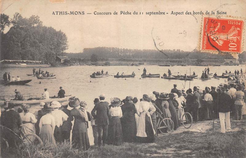 Carte postale ancienne Athis Mons - Concours De Peche Du 11 Septembre - Aspect Des Bords De La à Athis-Mons