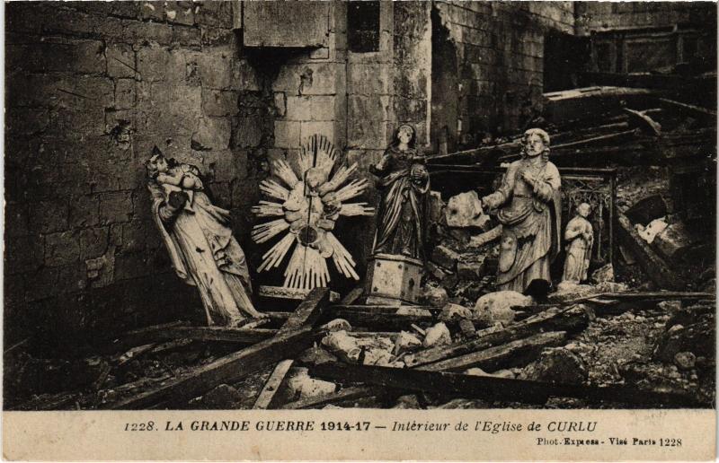 Carte postale ancienne Curlu interieur de l'eglise à Curlu