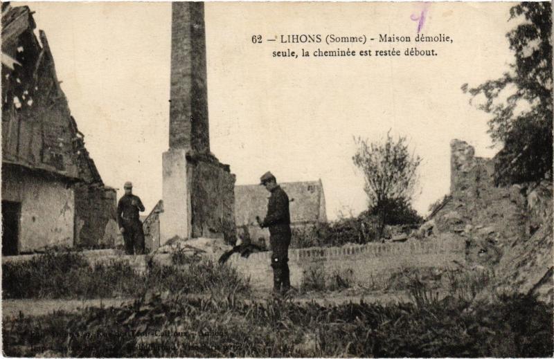 Carte postale ancienne Lihons Maison demolie à Lihons