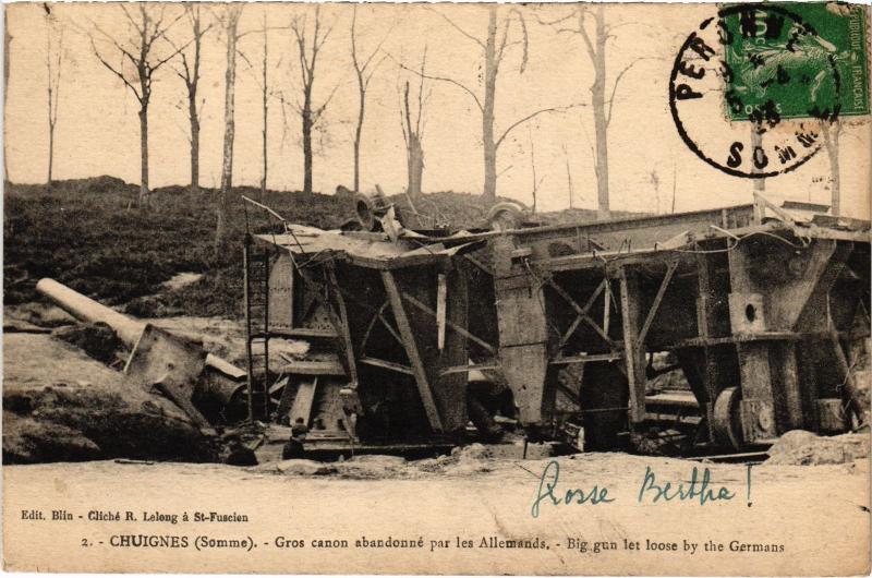 Carte postale ancienne Chuignes gros canon à Chuignes
