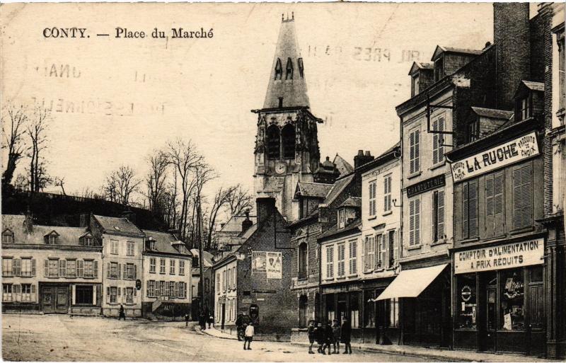 Carte postale ancienne Conty Place du Marche à Conty