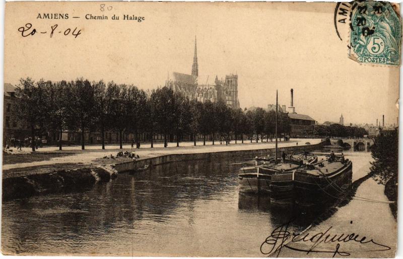 Carte postale ancienne Amiens Chemin du Halage à Amiens