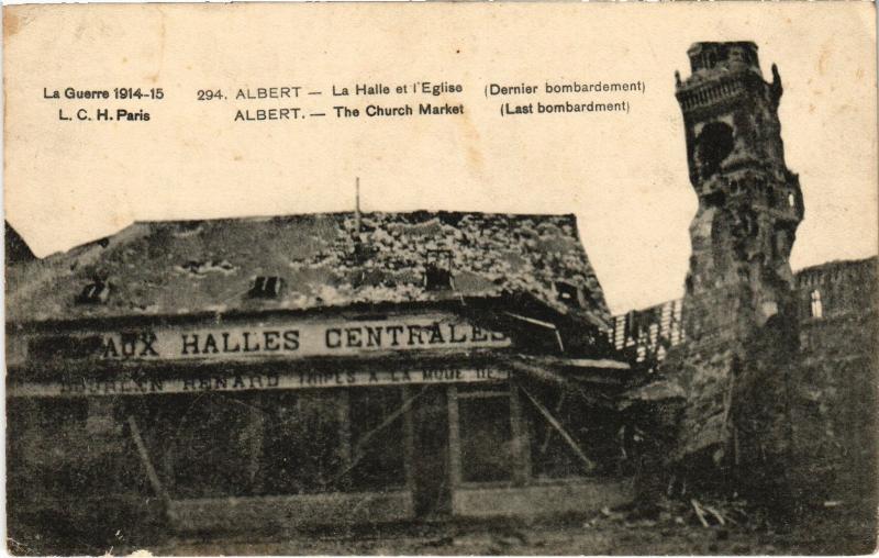 Carte postale ancienne Albert la halle et eglise à Albert