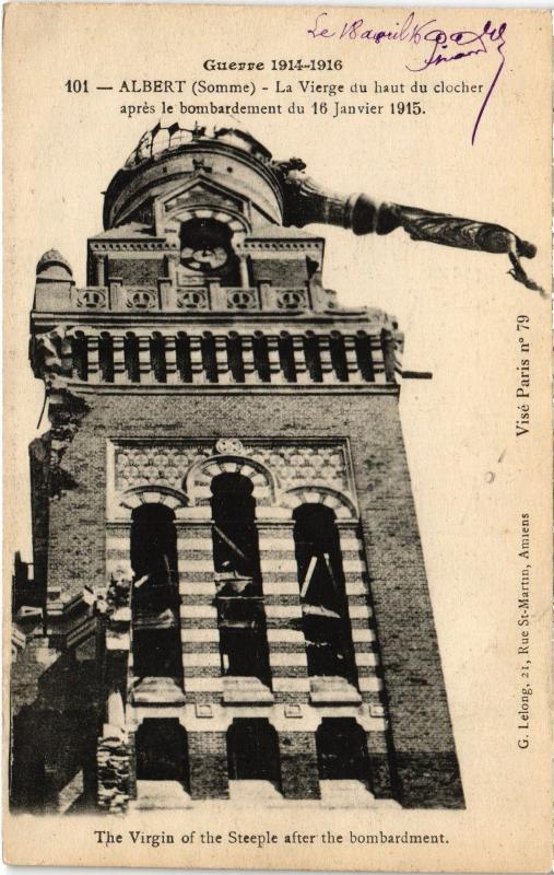 Carte postale ancienne Albert la vierge du haut du clocher à Albert