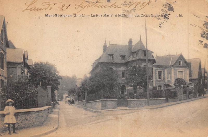 Carte postale ancienne Mont Saint Aignan - La Rue Martel Et Le Chemin Des Cottes - A Droite à Mont-Saint-Aignan