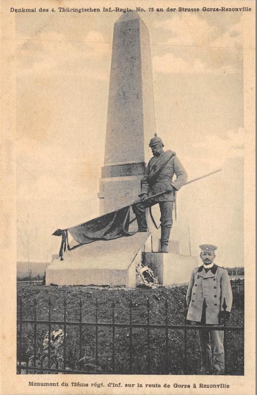 Carte postale ancienne Monument Du 72e Regt D'Inf. Sur La Route De Gorze A Rezonville