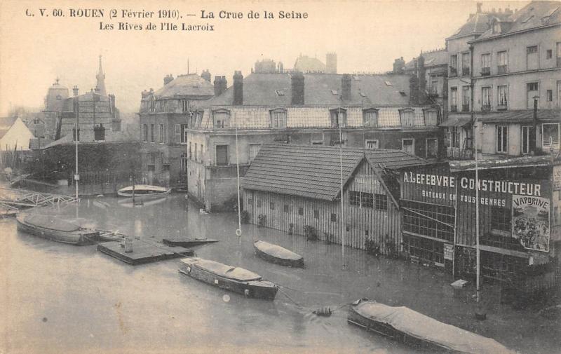 Carte postale ancienne Rouen - Fevrier 1910 - La Crue De La Seine - Les Rives De L'Ile Lacroix à Rouen