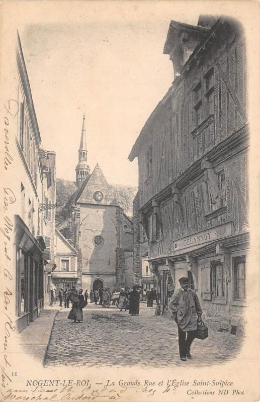 Carte postale ancienne Nogent Le Roi - La Grande Rue Et Eglise Saint Sulpice à Nogent-le-Roi