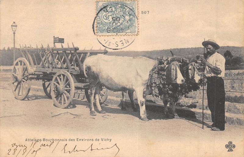 Carte postale ancienne Attlage Bourbonnais Des Environs De Vichy - Attelage De Boeufs à Vichy